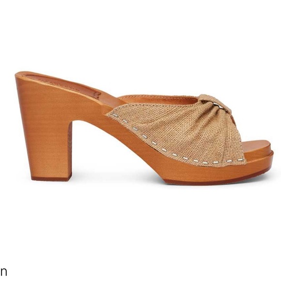 Swedish Hasbeens NWT Rafia Textile Bow Slip In Clog Sandal Retro Love 🌸❤️🙏 - Picture 2 of 10